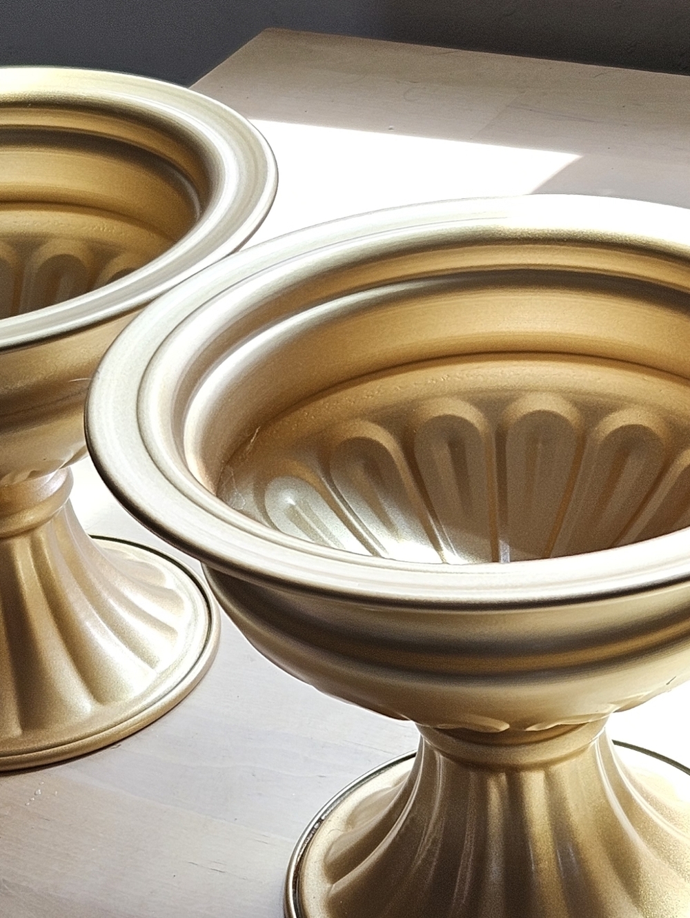 Source Unknown Gold Decorative Pedestal Urn Pair
